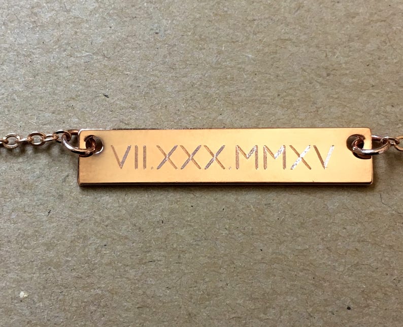 Roman Numeral Necklace Rose Gold Bar Necklace, Personalize Bar Necklace, Date Bar Necklace, Bridesmaid Gift, Gift for Her, Wedding Date image 1