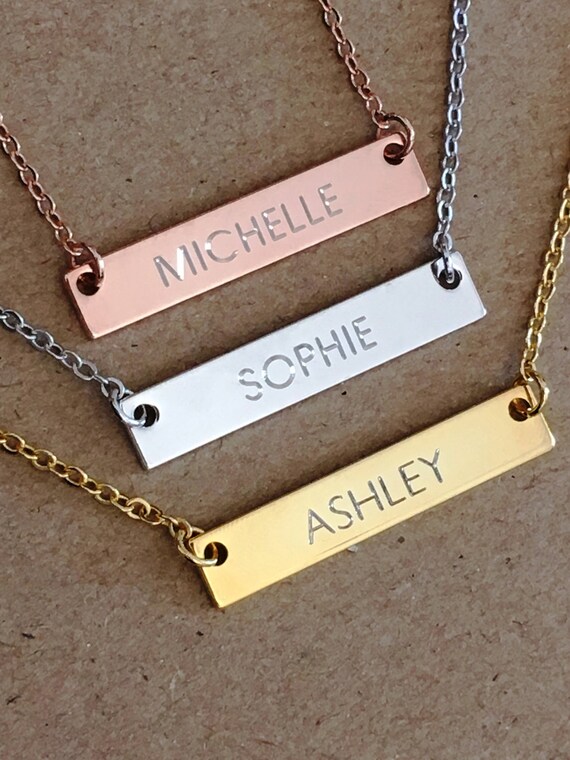 Name Bar Necklace Nameplate Necklace Rose Gold Silver Bar Etsy Name Bar Necklace Nameplate Necklace Rose Gold Silver Bar Etsy