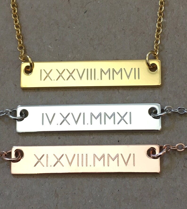 Roman Numeral Necklace Rose Gold Bar Necklace, Personalize Bar Necklace, Date Bar Necklace, Bridesmaid Gift, Gift for Her, Wedding Date image 4