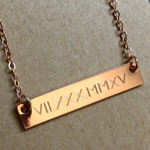 Roman Numeral Necklace Rose Gold Bar Necklace, Personalize Bar Necklace, Date Bar Necklace, Bridesmaid Gift, Gift for Her, Wedding Date image 5