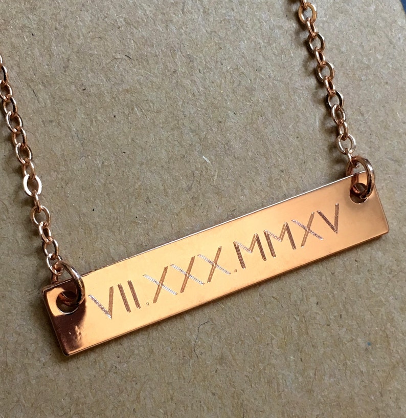 Roman Numeral Necklace Rose Gold Bar Necklace, Personalize Bar Necklace, Date Bar Necklace, Bridesmaid Gift, Gift for Her, Wedding Date image 5