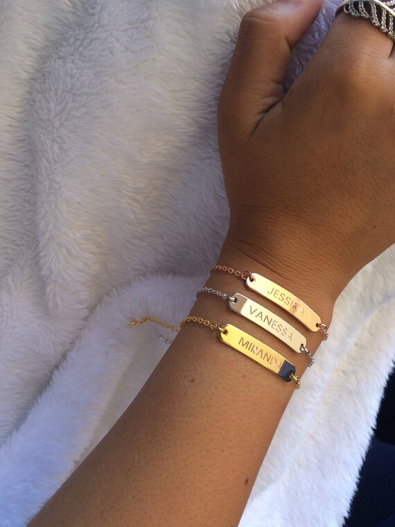 Gold bar clearance bracelet engraved