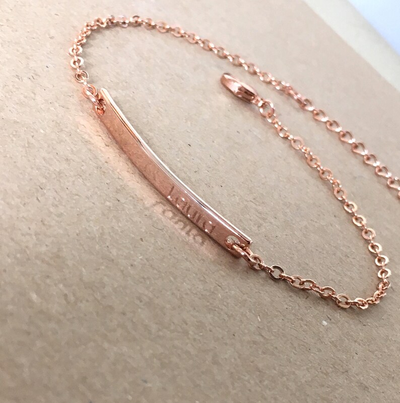 Personalized Bracelet Rose Gold, Personalized Gift Name Bracelet Engraved or Initials, Custom Bracelet, Personalized Bar Bracelet image 1