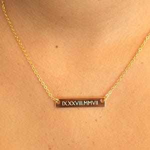 Roman Numeral Necklace Rose Gold Bar Necklace, Personalize Bar Necklace, Date Bar Necklace, Bridesmaid Gift, Gift for Her, Wedding Date image 2