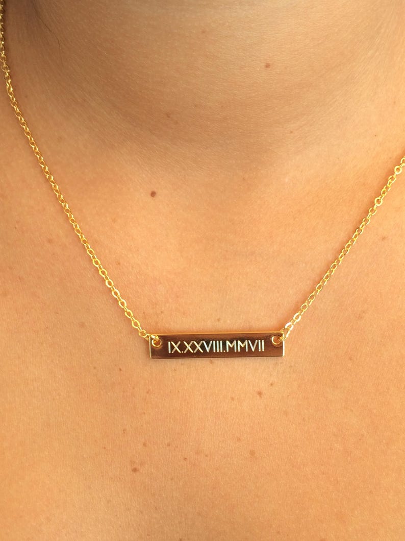 Roman Numeral Necklace Rose Gold Bar Necklace, Personalize Bar Necklace, Date Bar Necklace, Bridesmaid Gift, Gift for Her, Wedding Date image 2