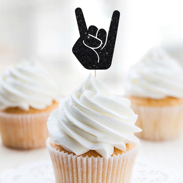 Rock Hand Cupcake Toppers, Rock and Roll Cupcake Topper, Music Theme Decorations, Rock Star Topper, Sign Language, Hands Decorations