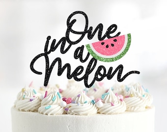 MUWEOL One In A Melon Wooden Cake Topper - Watermelon Themed 1st Birthday Party Decorations