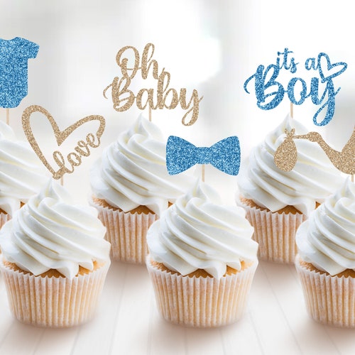 It's A Boy Baby Shower Cupcake Topper Set Boy Baby Shower Etsy