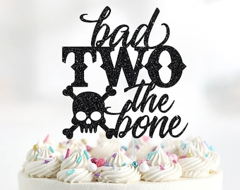 Bad TWO The Bone Cake Topper, Rock 2nd Birthday, Skull Decor