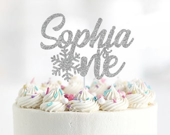 Custom Snowflake Glitter Cake Topper, Winter Birthday Party Decoration