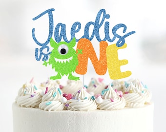 Personalized Glitter Monster Cake Topper, First Birthday