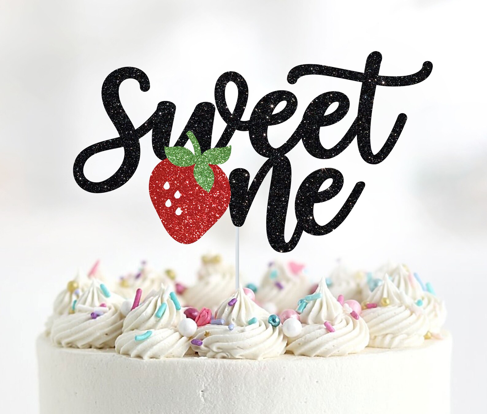 Sweet ONE Strawberry Cake Topper, Glitter First Birthday - Etsy