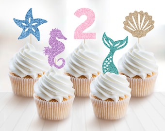 Mermaid Cupcake Topper Set, ONEder the Sea, Little Mermaid, Under the Sea, First Birthday, Second Birthday, Girls Birthday Idea, Mermaid Fin