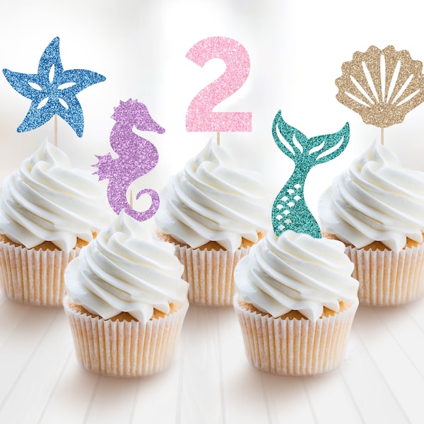 Mermaid Cupcake Topper Set, ONEder the Sea, Little Mermaid, Under the Sea, First Birthday, Second Birthday, Girls Birthday Idea, Mermaid Fin