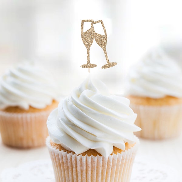 Champagne Glasses Cupcake Toppers, Champagne Flutes, Engagement Party Decorations, Bachelorette Party Topper, Bridal Shower, Congratulations