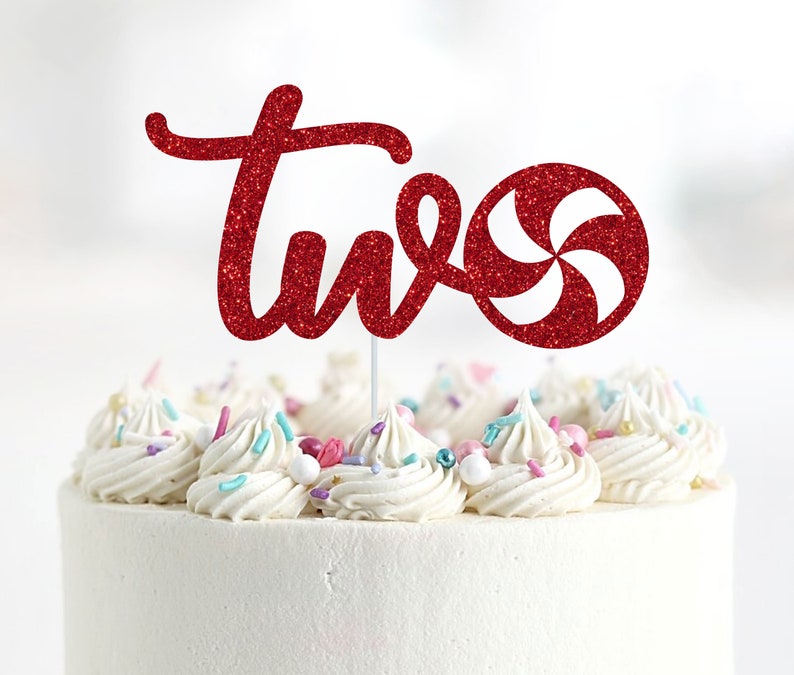 Two Sweet Cake Topper, Red Glitter Candy, 2nd Birthday - Etsy
