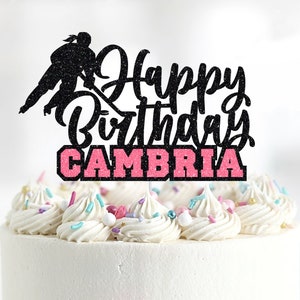 Personalized Hockey Birthday Cake Topper, Girl's Glitter Sports Theme