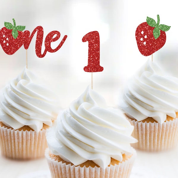 Berry First Birthday Cupcake Topper Set, Berry ONE Cupcake, Strawberry 1st Birthday Topper, 1st Birthday Theme, Two Sweet Strawberry Theme