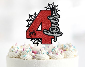 Spider Birthday Cake Topper, Glitter Superhero Party Decor