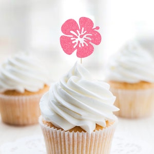 Hibiscus Cupcake Topper, Tropical Flower Cupcake Topper, Hawaiian Flower Cupcake Toppers, Bachelorette, Bridal Shower, Beach Theme, Moana