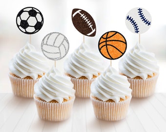 Sports Cupcake Topper Set, Basketball, Baseball, Volleyball, Football, Soccer Cupcake Topper, Boys Sports Theme, Girls Sports Theme Birthday