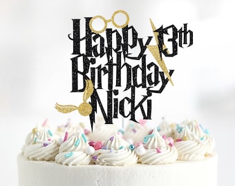 Wizard Birthday Cake Topper, Personalized Glitter Cardstock Decoration