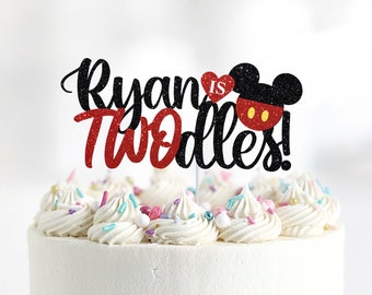 Oh Twodles Cake Topper, I&#39;m TWOdles Cake Topper, Mouse Ears 2nd Birthday, Boys Second Birthday Theme, Custom Mouse Cake Topper, Personalized