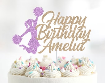 Personalized Glitter Cheerleading Cake Topper, Pom Pom Birthday Decor