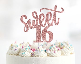 Glitter Sweet 16 Cake Topper, Sixteenth Birthday