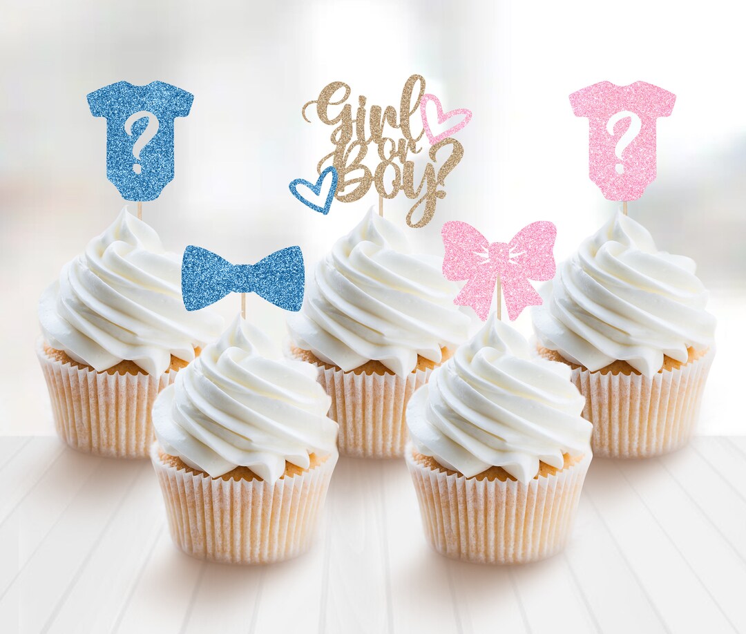 Gender Reveal Cupcake Topper Set, Girl or Boy Cupcake Toppers, Question
