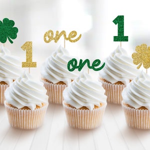 St. Patrick&#39;s Day First Birthday Cupcake Topper Set, Lucky One Cupcake Toppers, St. Paddy&#39;s Day Cupcake Toppers, Shamrock Cupcake Toppers