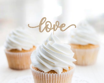 Love Cupcake Toppers, Wedding Cupcake Toppers, Engagement Cupcake Toppers, Bridal Shower Cupcake Toppers, Valentine's Day Decorations