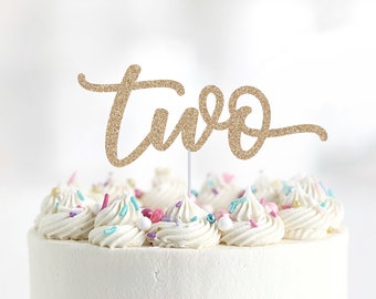 Glitter Two Cake Topper, Second Birthday Decor