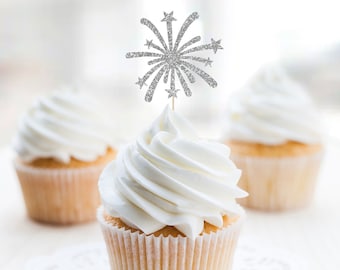 Glitter Fireworks Cupcake Topper, Holiday Celebration