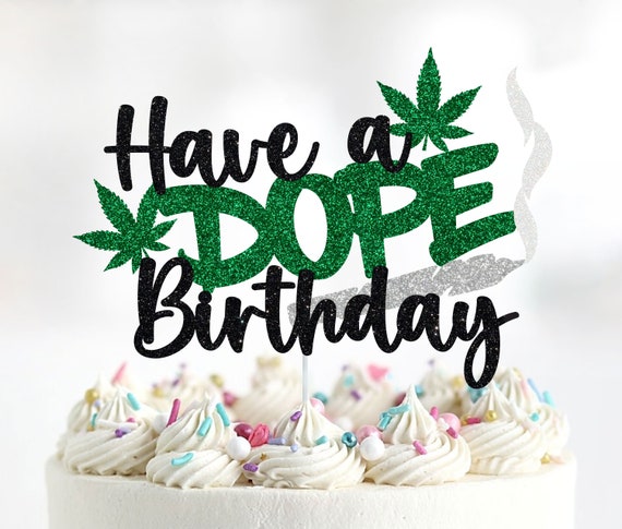 Happy Birthday Cake Topper - Black Glitter Weed Leaf Decoration For Adult Birthday Party Decor - View #5