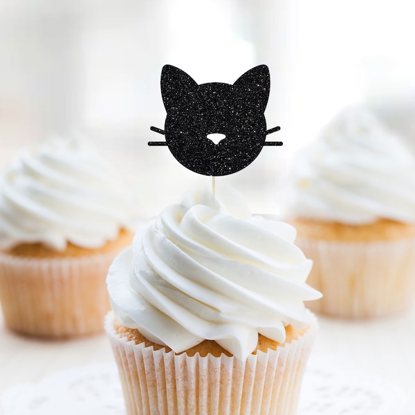 Cat Cupcake Topper, Kitten Cupcake Topper, Black Cat, Halloween Cupcake Topper, Purrfect Theme, Cat Birthday Decorations, Kitty Party