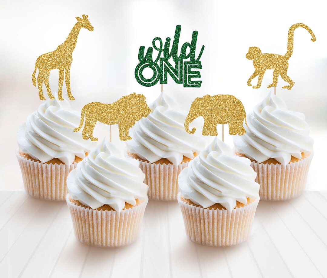 Wild One Cupcake Toppers, Glitter Jungle Animals, First Birthday - Etsy