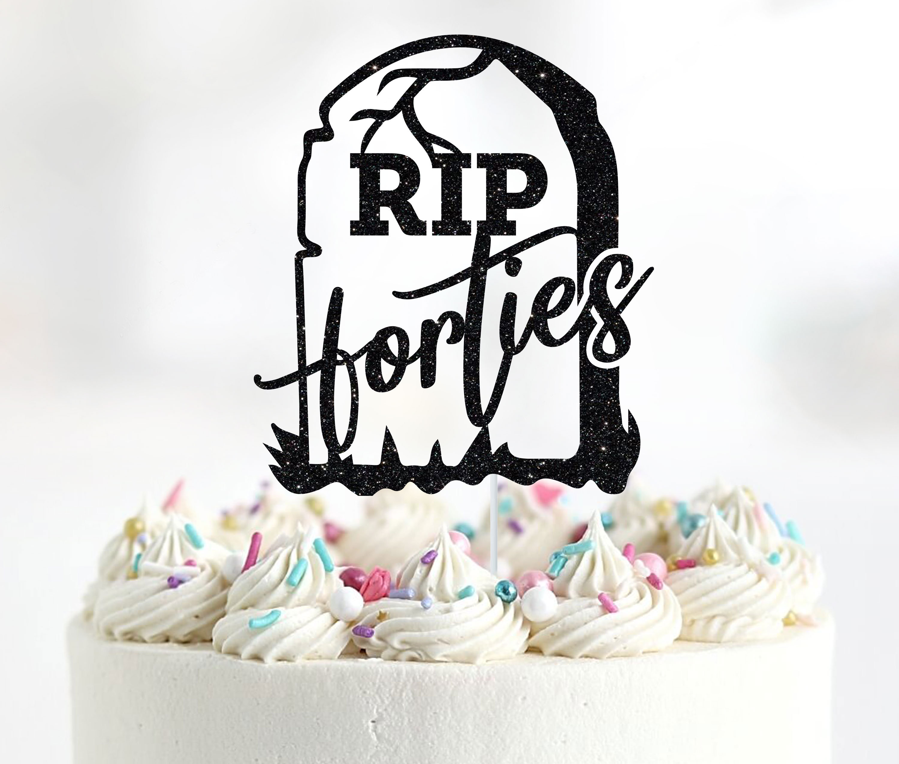 Funny 50th Birthday Cake Topper - 'I Regret To Inform You Your Forties Have Expired' Black Gold Glitter Sign, Cheers To 50 Years