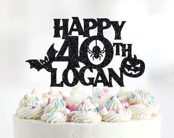 Personalized Halloween Birthday Cake Topper, Glitter Cardstock