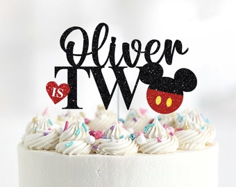 Personalized Mouse Glitter Cake Topper, Oh Twodles 2nd Birthday