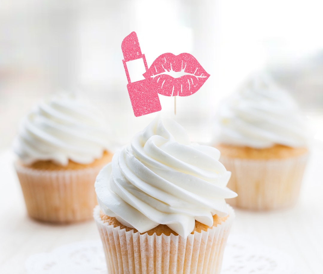 Lipstick Cupcake Topper, Kiss Cupcake Topper, Makeup Cupcake Topper