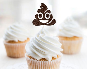 Poop Emoji Glitter Cupcake Topper, Funny Birthday