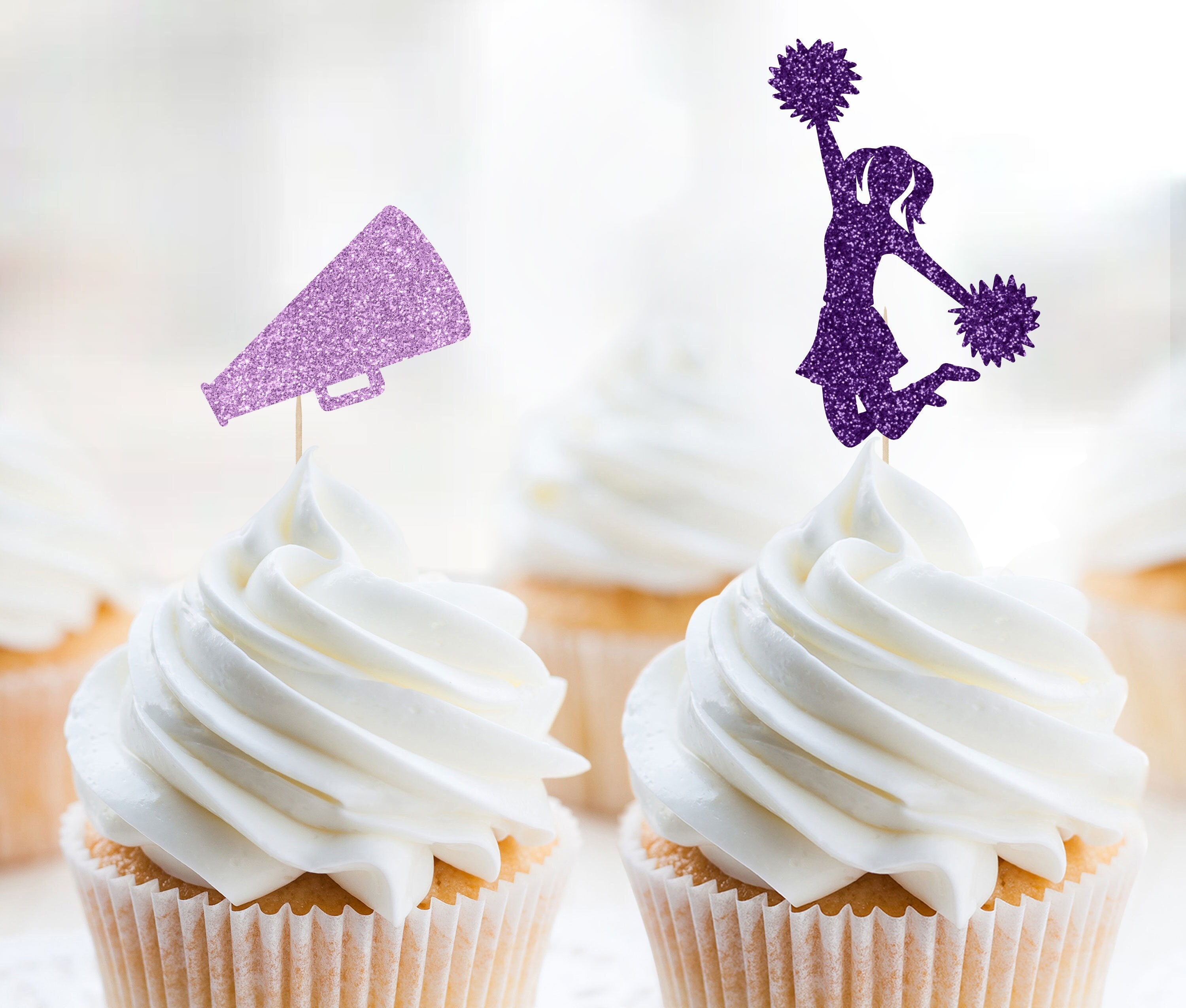 Cheerleading Cupcake Topper, Cheerleader Cupcake Toppers, Pom Pom Cake Topper, Birthday Cheer, Megaphone Cupcake Topper, Cheer Squad