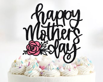 Glitter Happy Mother's Day Cake Topper, Floral Accent