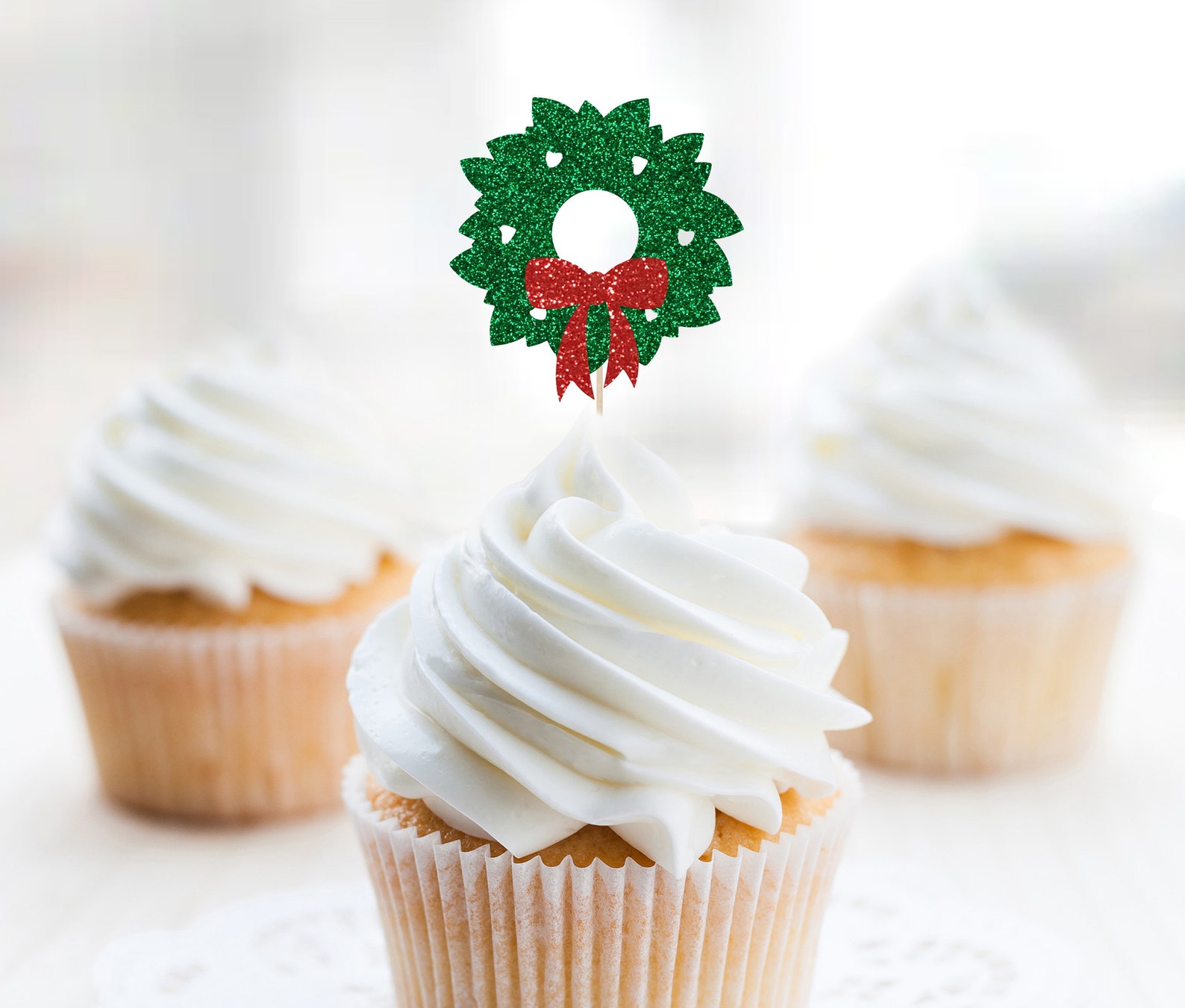 Glitter Christmas Wreath Cupcake Picks Glitter Christmas Wreath Cupcake Picks