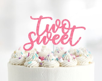 Two Sweet Glitter Cake Topper, Girl 2nd Birthday Party