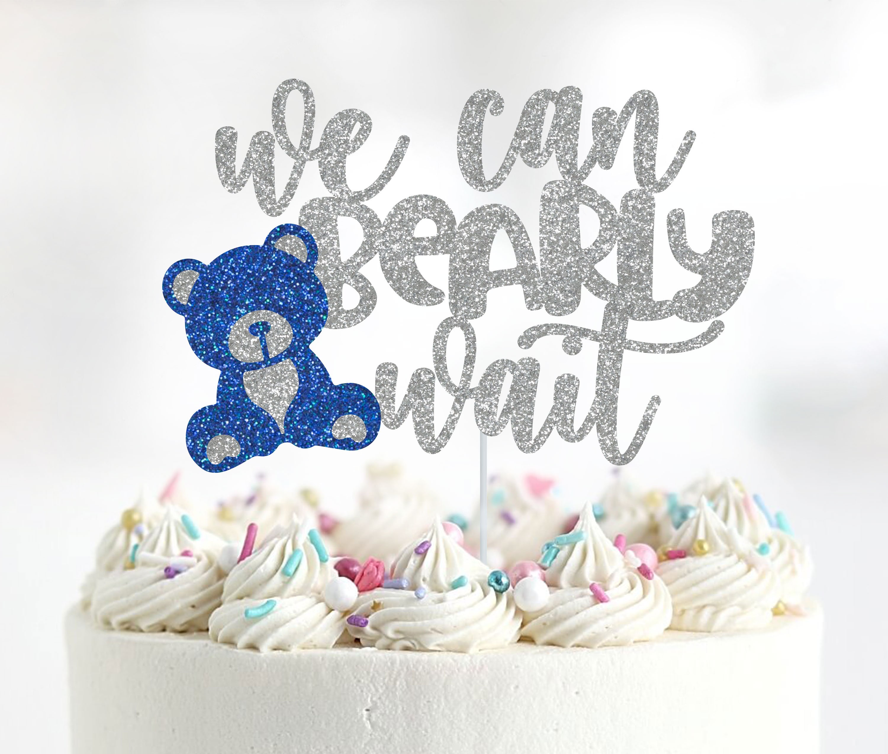 We Can Bearly Wait Glitter Cake Topper, Teddy Bear Baby Shower - Etsy