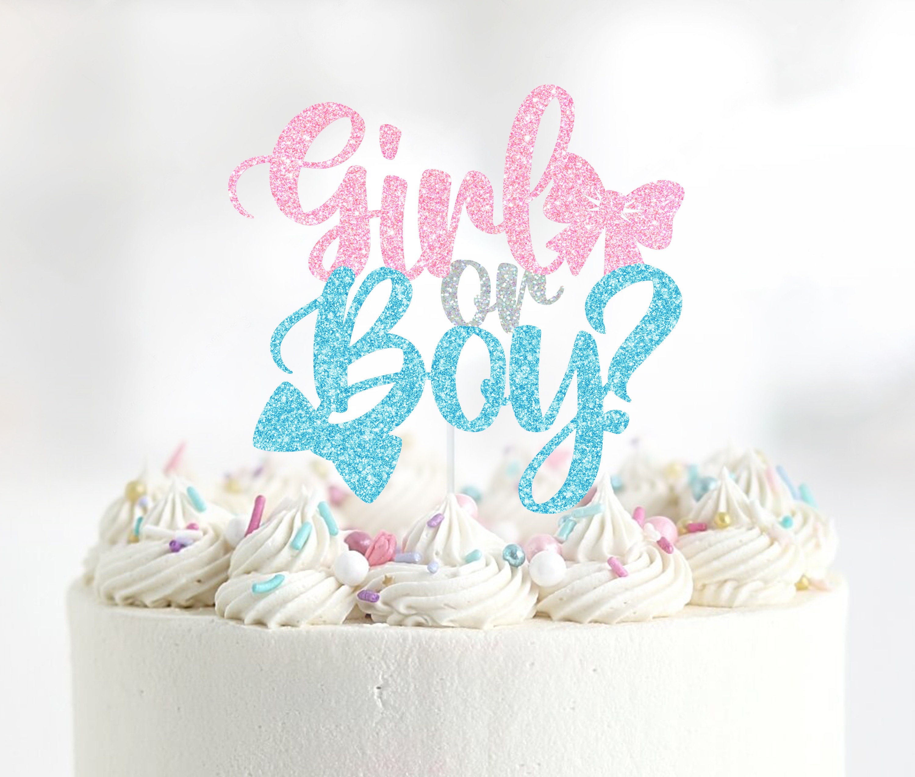 Gender Reveal Girl Or Boy Cake Topper Boy Or Girl Bows Or Etsy