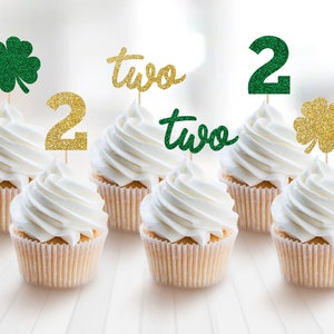 St. Patrick&#39;s Day Second Birthday Cupcake Topper Set, Two Lucky Cupcake Toppers, St. Paddy&#39;s Day Cupcake Toppers, Shamrock Cupcake Toppers