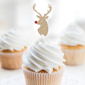 Rudolph Reindeer Cupcake Topper, Christmas Cupcake Toppers, Holiday Cupcake Toppers, Christmas Dessert Topper, Christmas Birthday Decoration